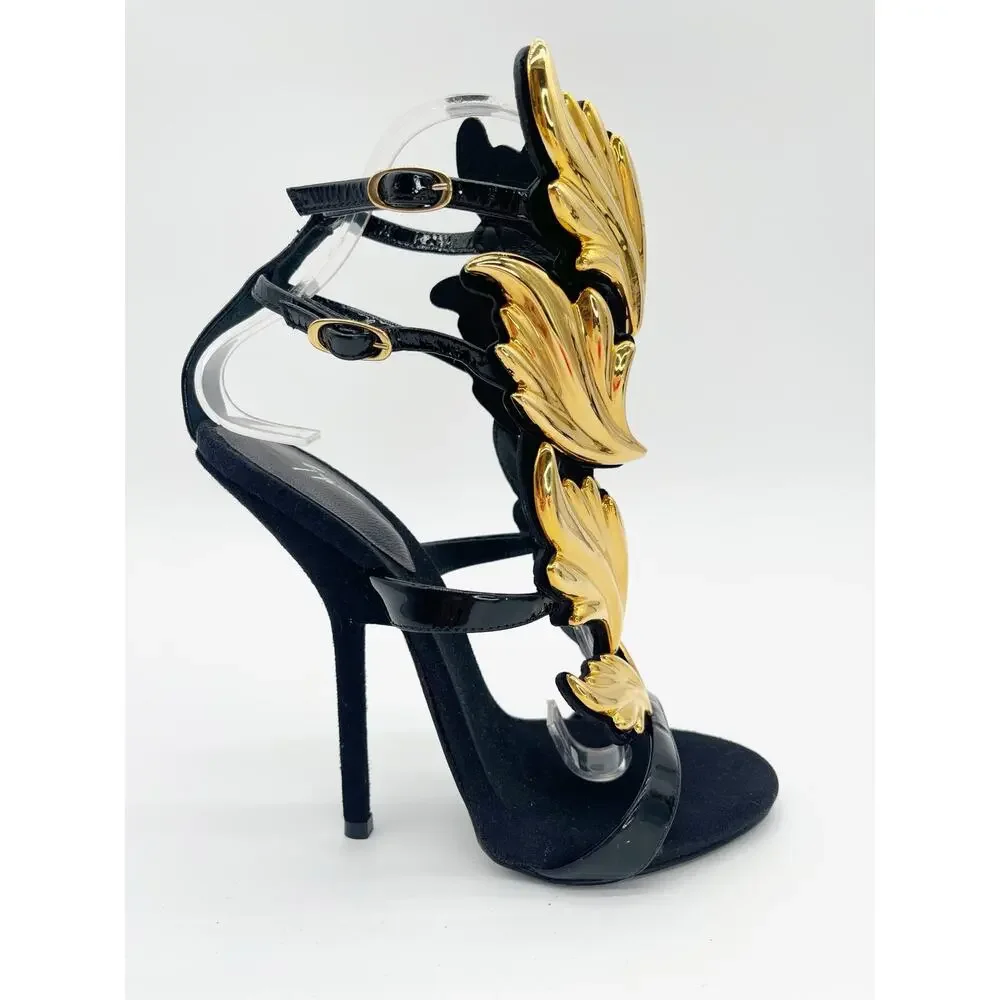 Giuseppe Zanotti Rare Cruel Summer Coline Black Gold Wing Stiletto Sandals IT 36